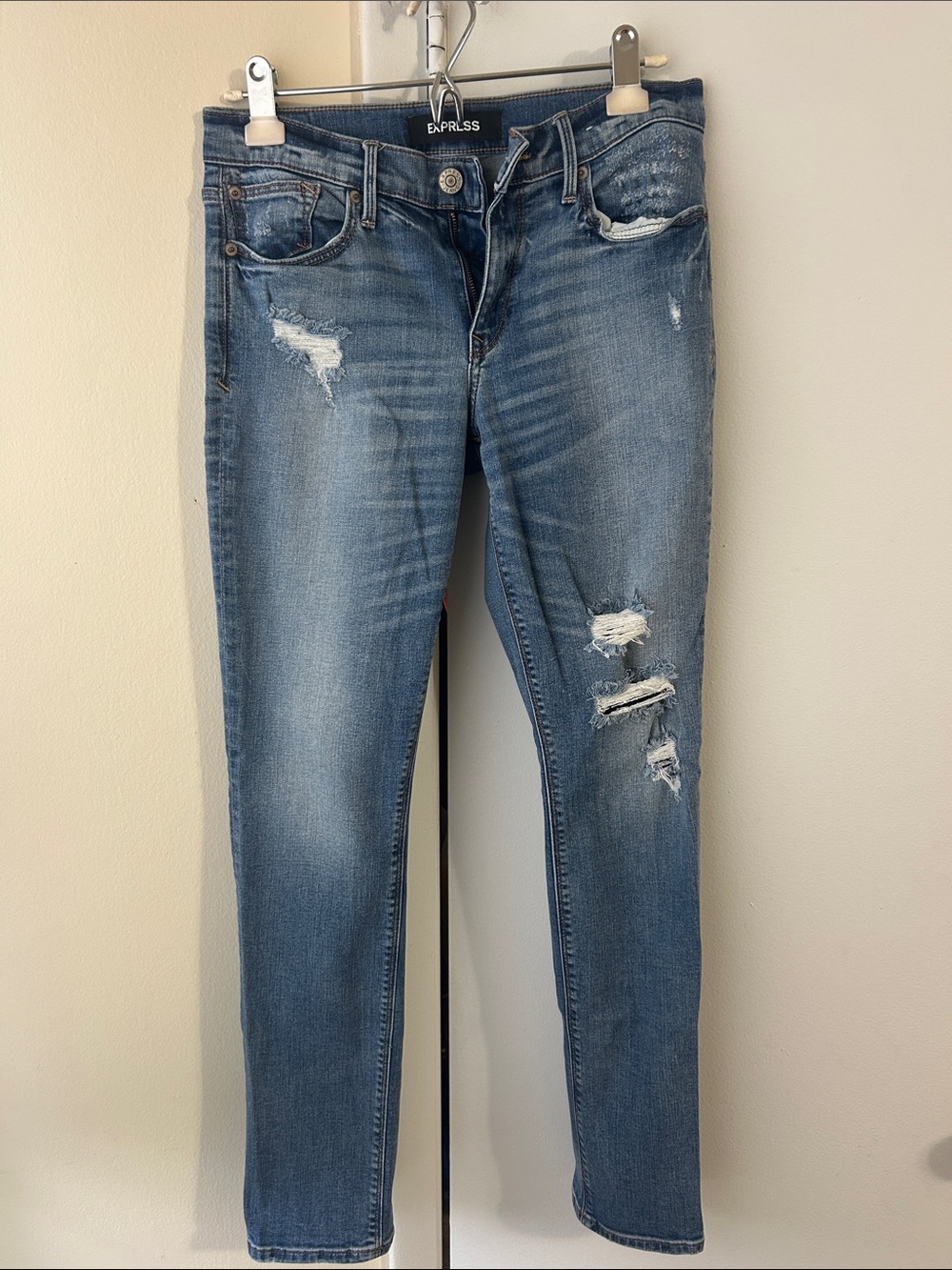 Express Women's Distressed Skinny Jeans - Blue